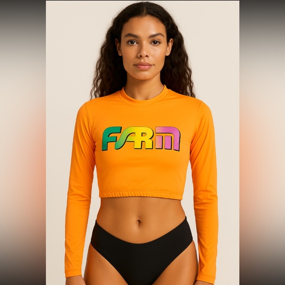 FARM Rio Other - FARM RIO swim cropped long sleeve rashguard top back zip S swimsuit bikini